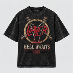 Camiseta Slayer Hell Awaits 1985 | Thrash Metal | Acid Wash Edition