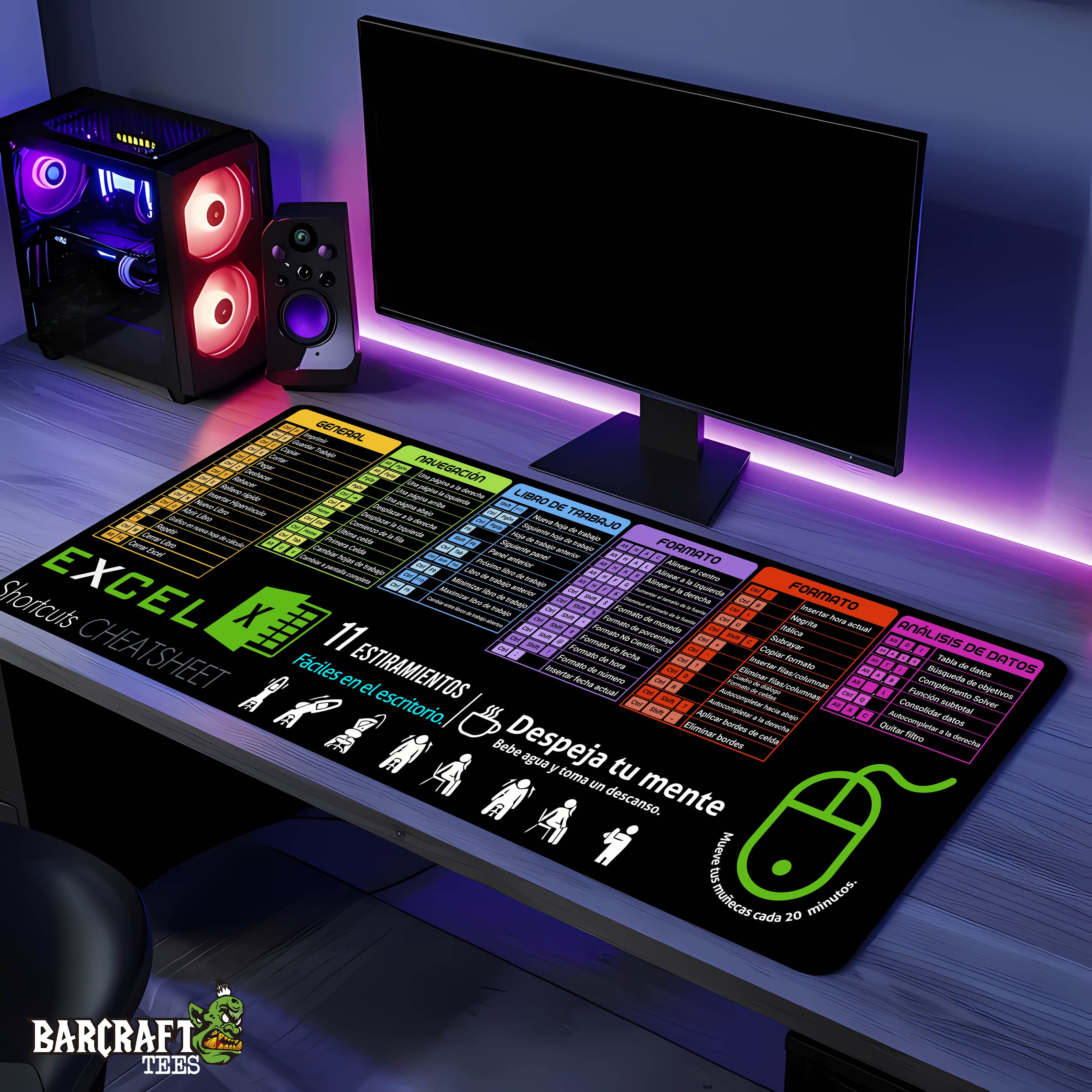 Excel Shorcuts Pad Mouse Gaming XL - Barcraft