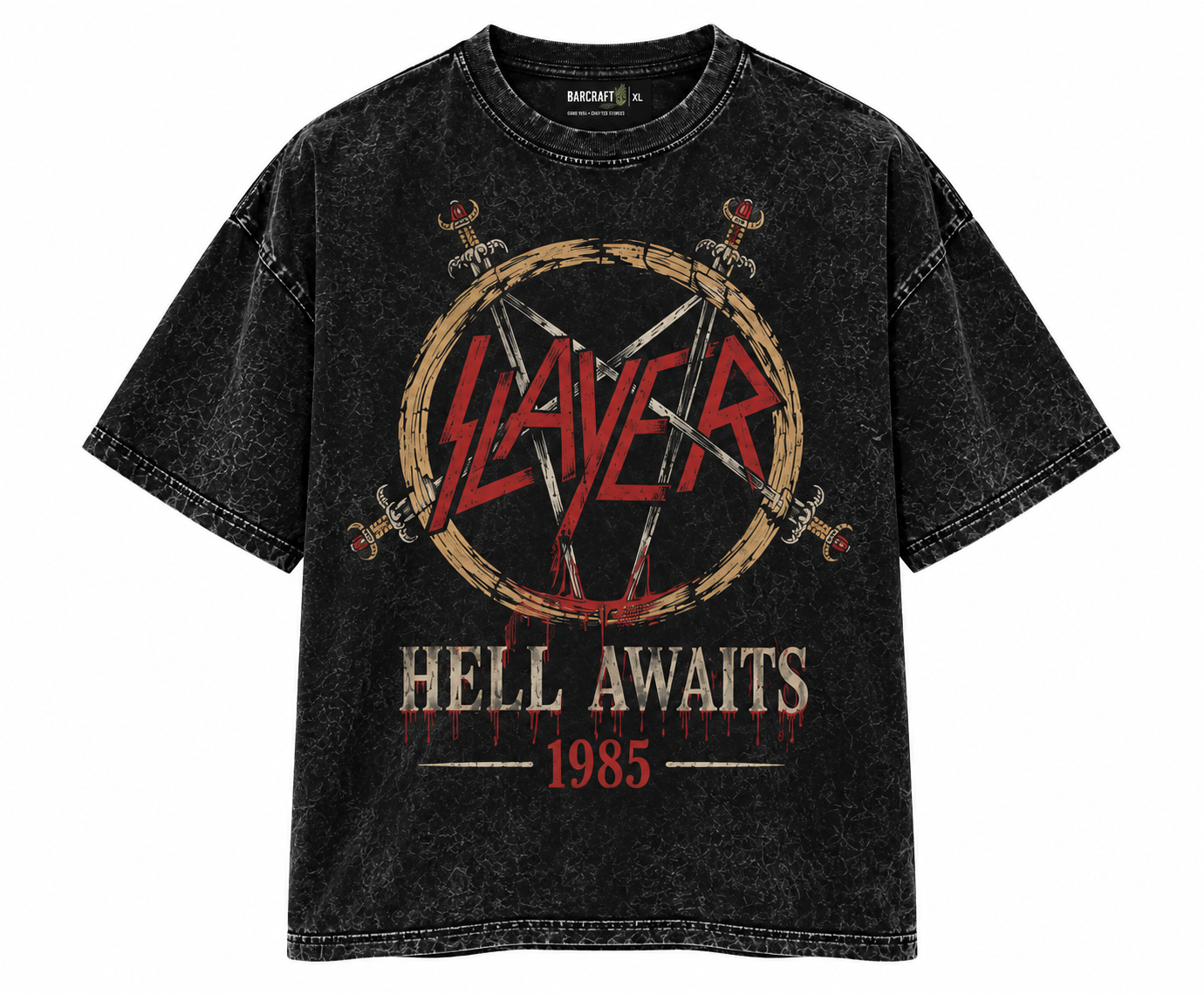 Camiseta SLAYER - HELL AWAITS - 1985 -Acid Wash Edition