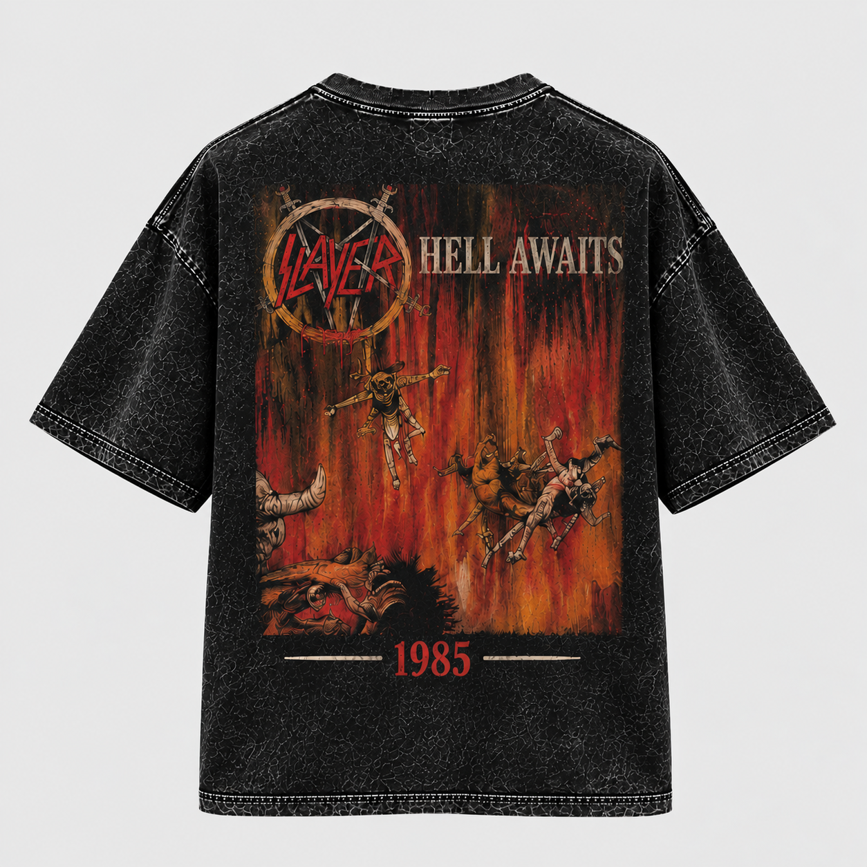 Camiseta Slayer Hell Awaits 1985  | Thrash Metal | Acid Wash Edition