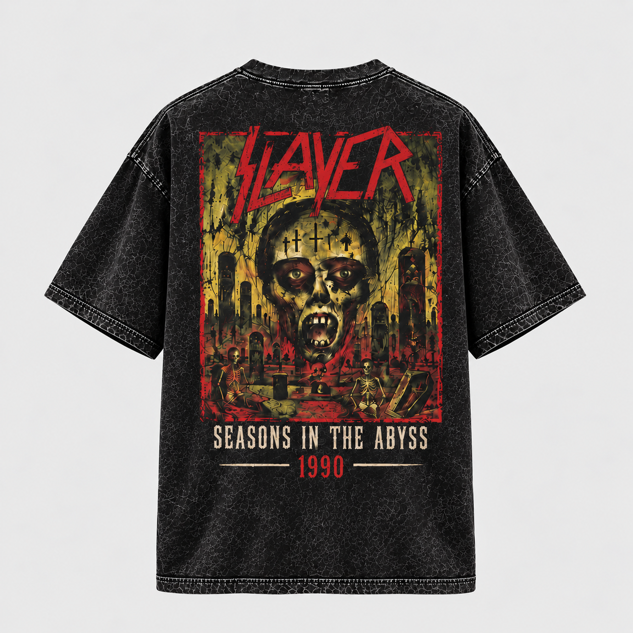 Camiseta Slayer Seasons in the Abyss — 1990 | Thrash Metal | Acid Wash Edition