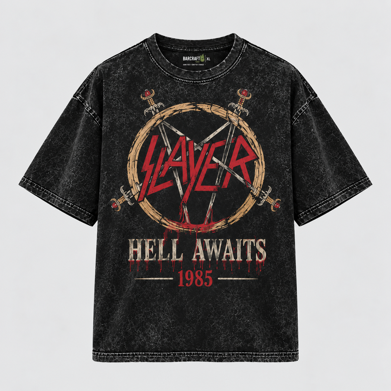 Camiseta Slayer Hell Awaits 1985  | Thrash Metal | Acid Wash Edition