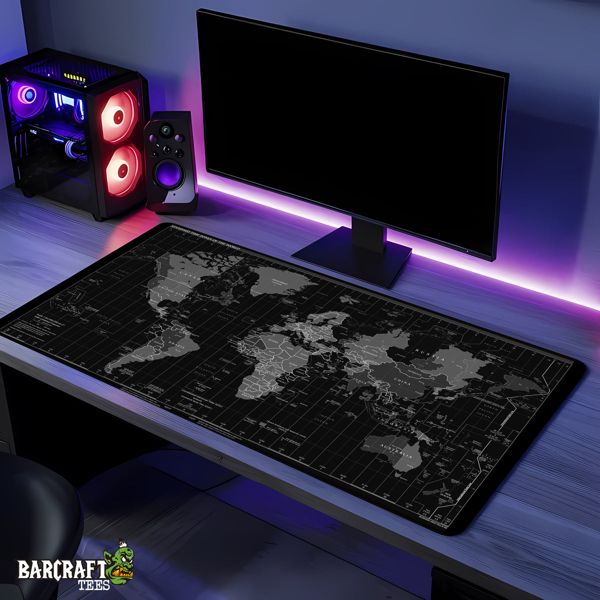 Black World Map Pad Mouse Gaming XL