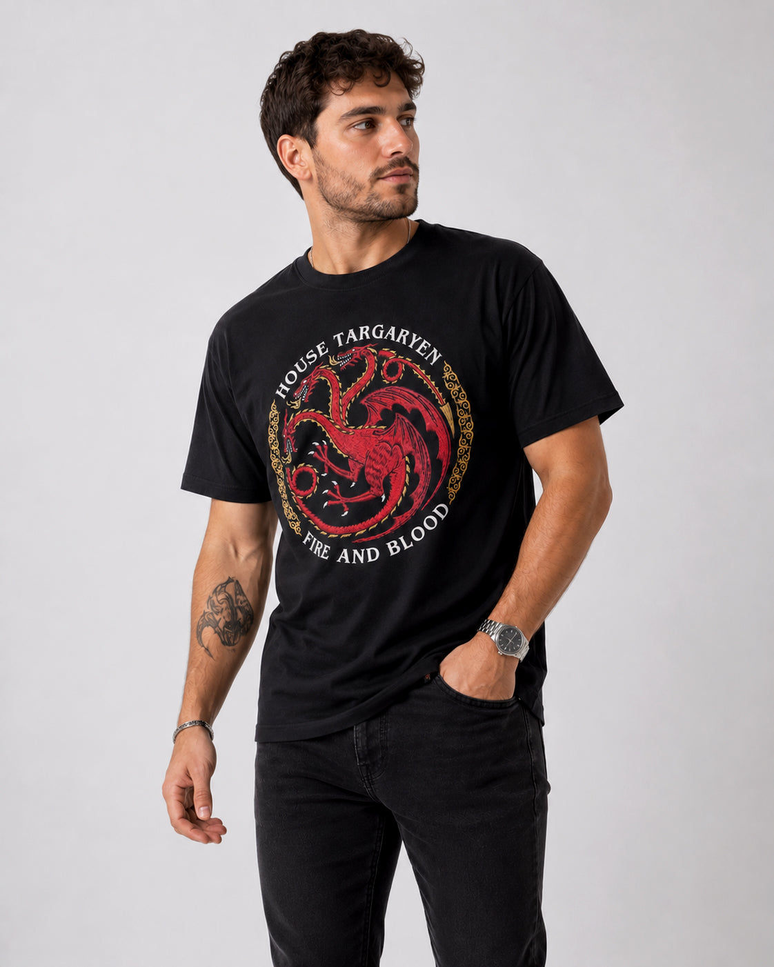 Camiseta House Targaryen Fire & Blood (Edición Verdes y Negros)