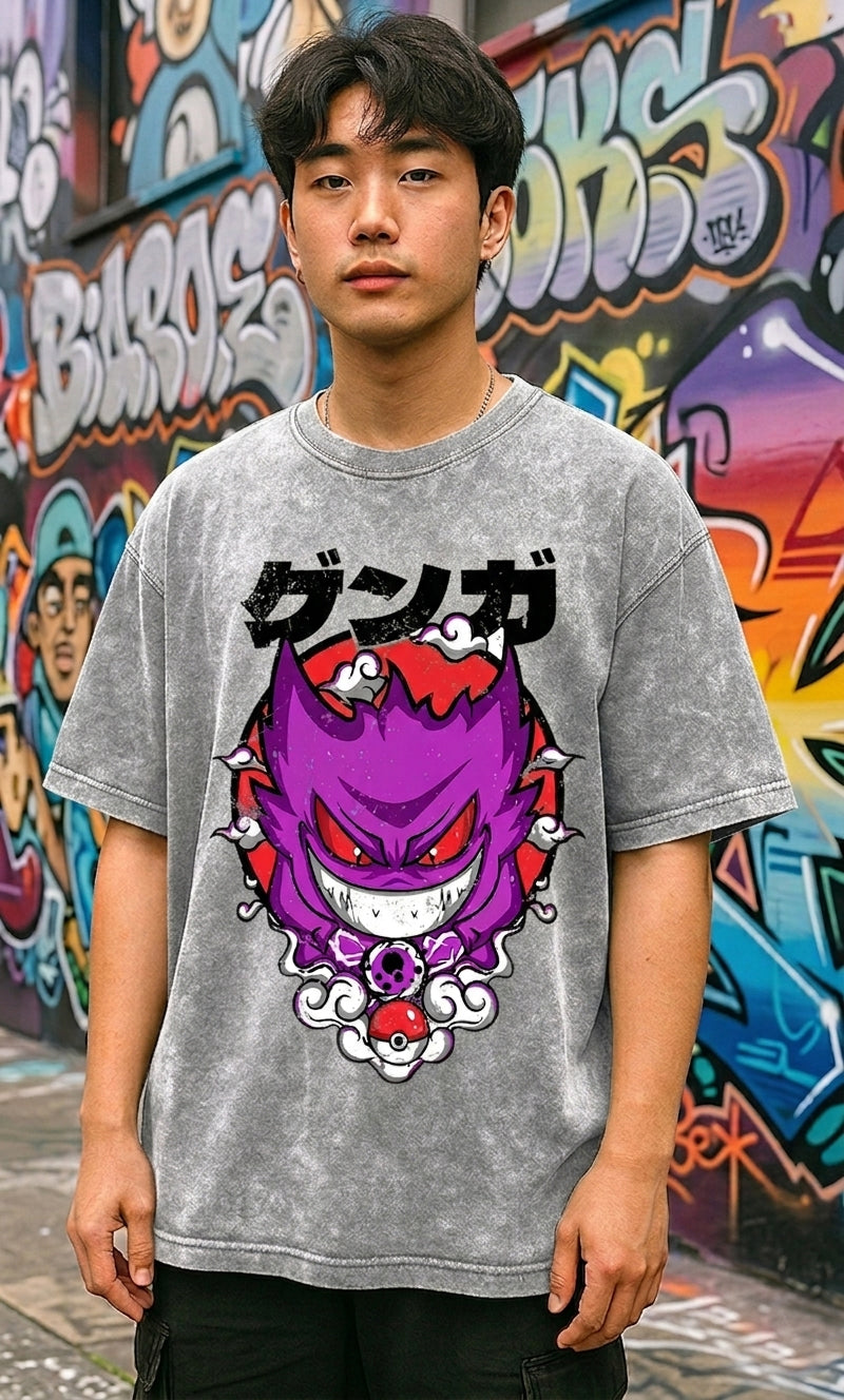 Camiseta Gengar Ghost Shadow – Acid Wash Edition