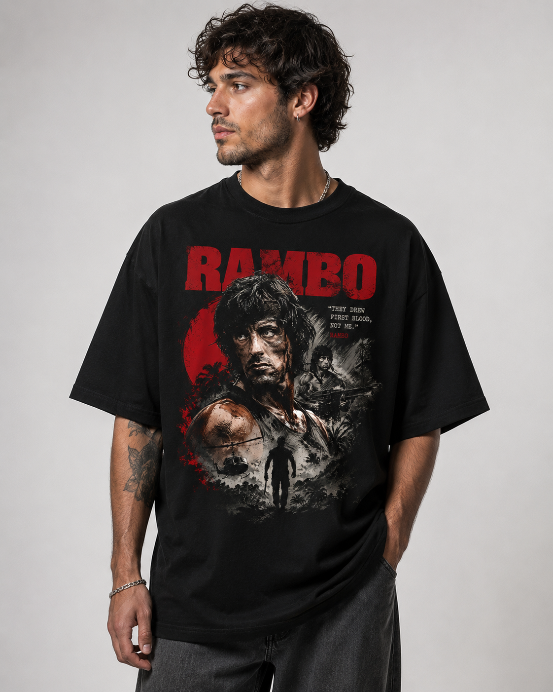 Camiseta Oversized Premium Rambo First Blood Edition